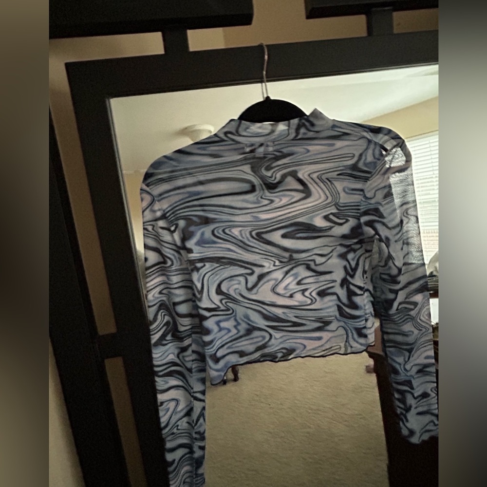 Verge Girl Long Sleeve Blue/Black Swirl Mesh Mock Neck Top